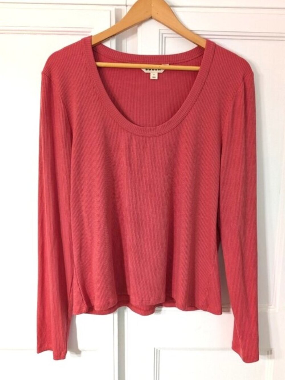 NWOT Boden Tencel Ribbed Long-Sleeve Scoop Neck Top - Coral Pink XL